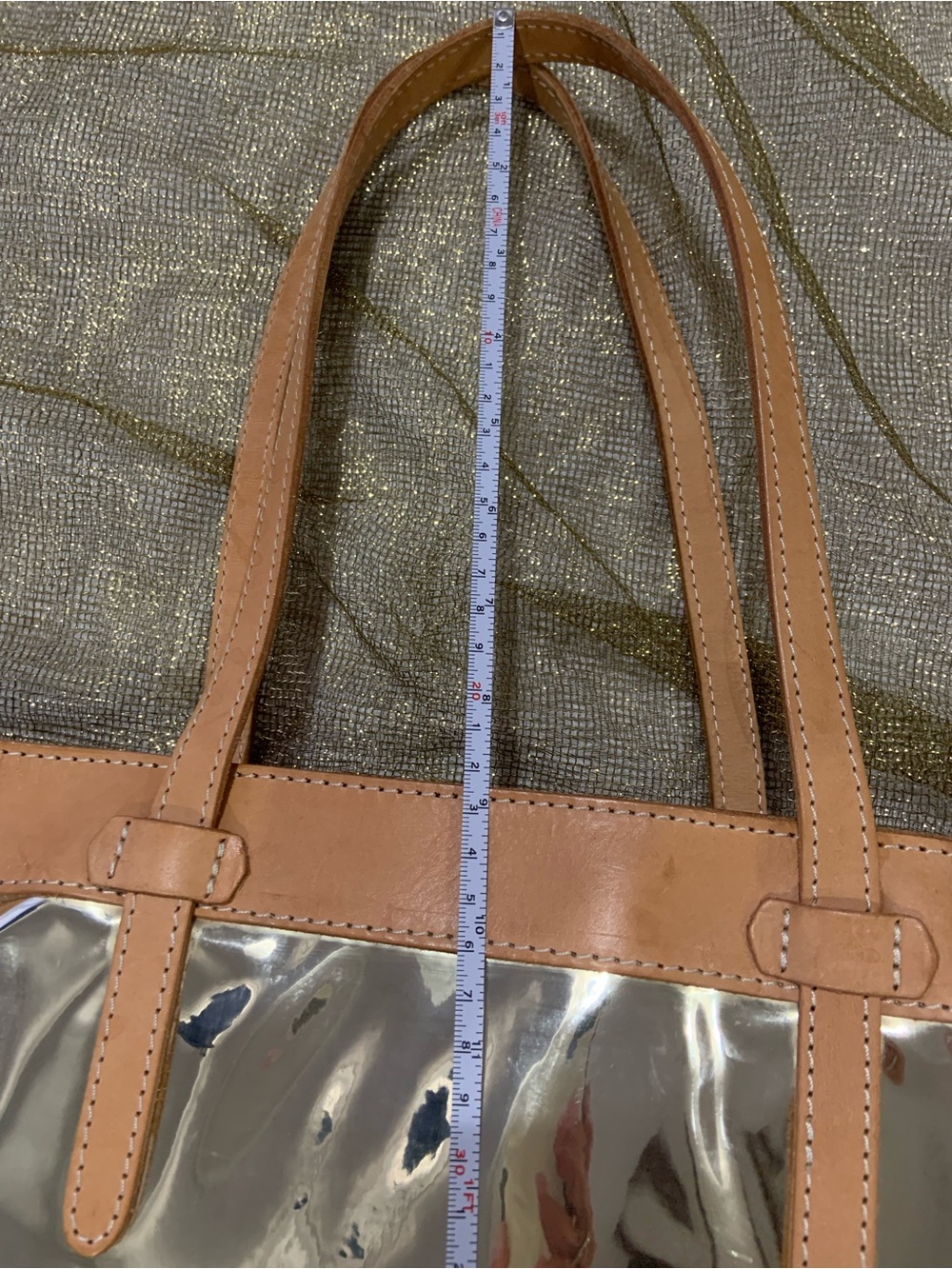 Consuela Shiny Gold Tote with Tan Trim - Picture 12 of 14